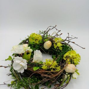 Dekokranz Osterkranz Natur D 35 – Federn handgearbeitet aus und Naturmaterialien Blumen Wachteleier Zweige,Efeu,Skimmie, wie & Gänse- cm Ambiente